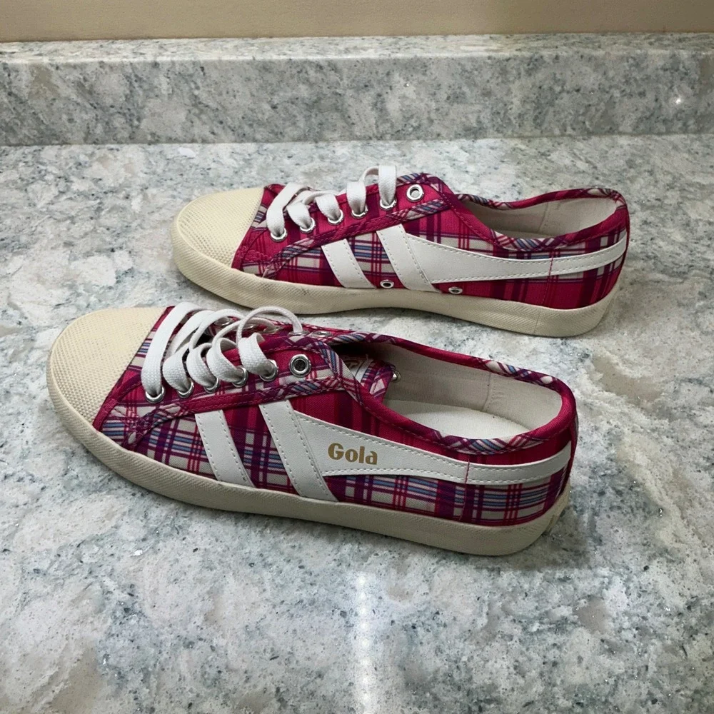 Gola Sneakers Coaster Print Talbots 7 Pink Plaid Low Top Lace Up CLB730